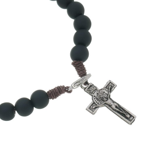 Pulseira da Medalha das Duas Cruzes com Strass - Preto - 3Un