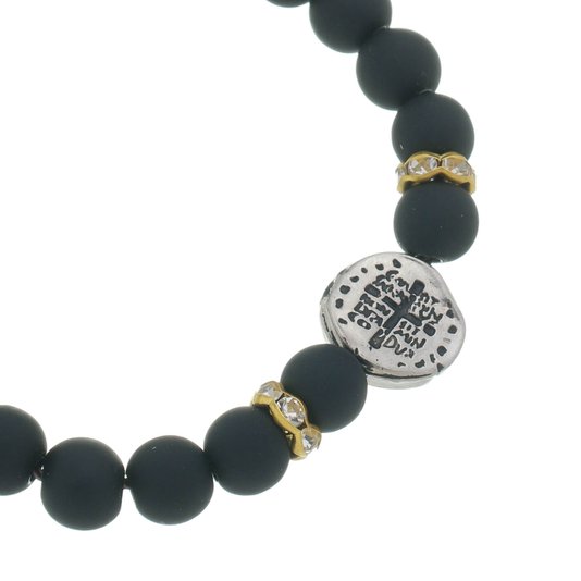 Pulseira da Medalha das Duas Cruzes com Strass - Preto - 3Un