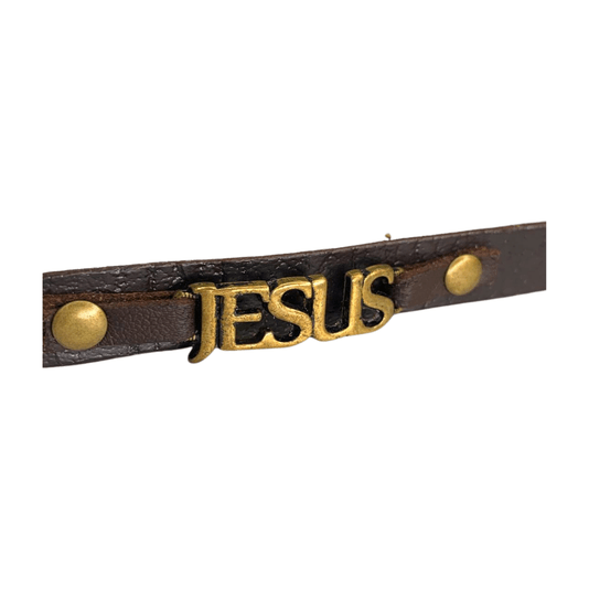 Pulseira de Couro Jesus Fina - Marrom