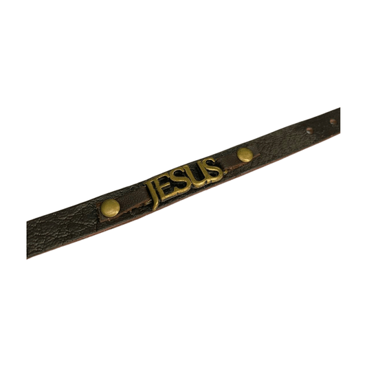 Pulseira de Couro Jesus Fina - Marrom