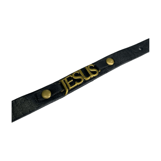 Pulseira de Couro Jesus Fina - Preta