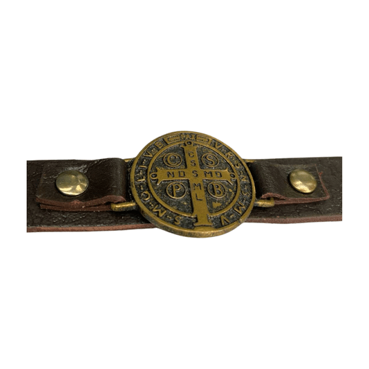 Pulseira de Couro Medalha de São Bento - Marrom