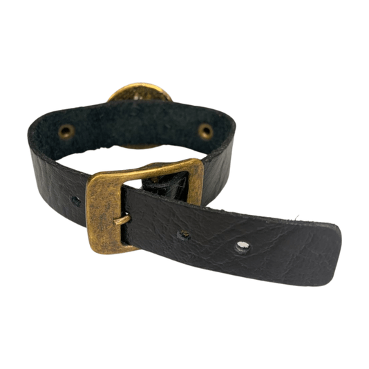 Pulseira de Couro Medalha de São Bento Ouro Velho - Preta
