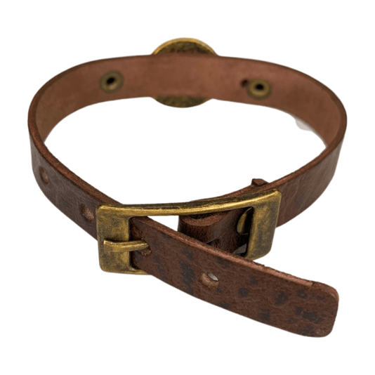 Pulseira de Couro Medalhas de São Bento Fina - Marrom