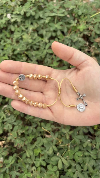 Pulseira de Cristal com Passante Níquel São Bento Doce de Leite