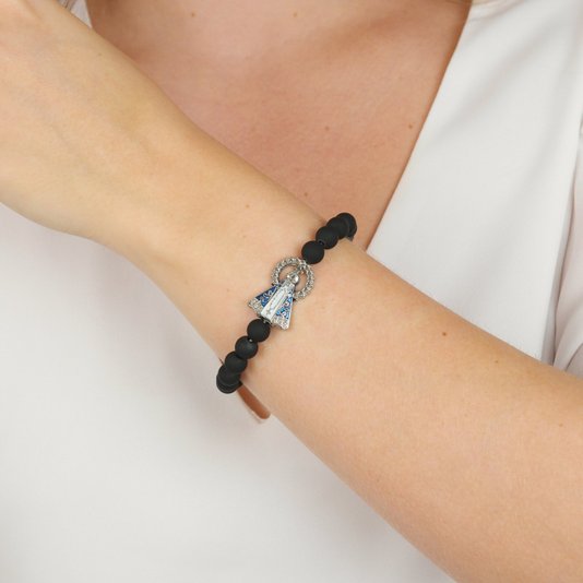 Pulseira de Nossa Senhora Aparecida com Conta Preta - 2Un