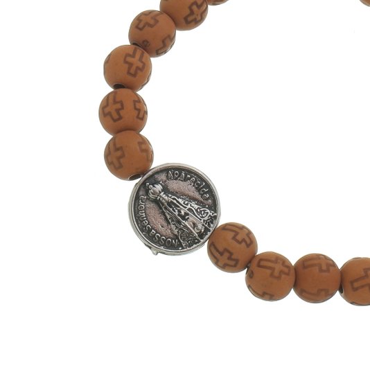 Pulseira de Nossa Senhora Aparecida com Contas Cruz Marrom - 3Un
