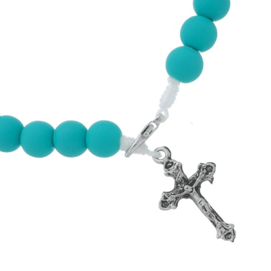 Pulseira de Nossa Senhora Aparecida com Crucifixo e Strass Verde Claro - 3un