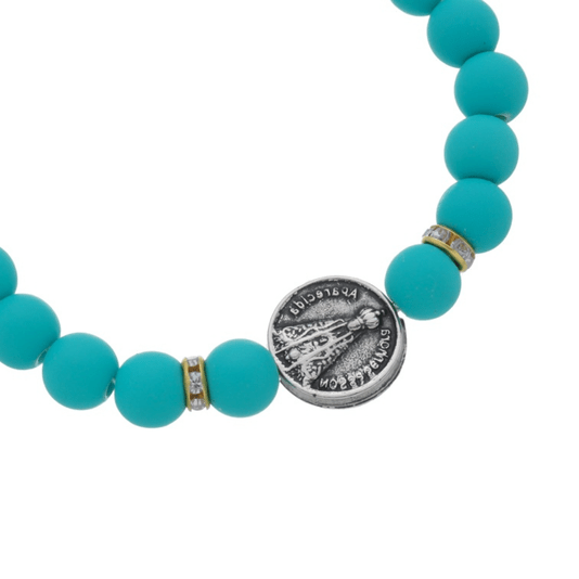 Pulseira de Nossa Senhora Aparecida com Crucifixo e Strass Verde Claro - 3un