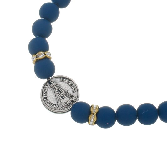 Pulseira de Nossa Senhora Aparecida Azul com Strass - 3Un