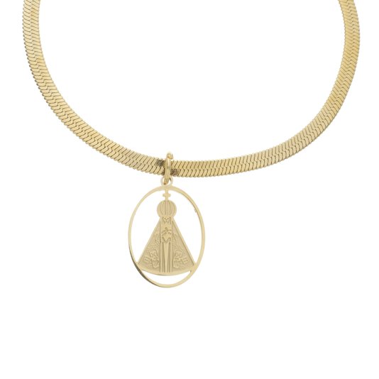 Pulseira de Nossa Senhora Aparecida com Pingente Vazado em Inox - Dourado