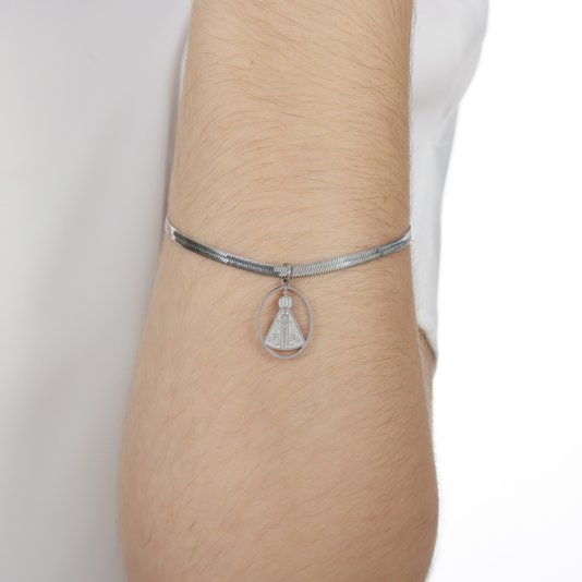 Pulseira de Nossa Senhora Aparecida com Pingente Vazado em Inox - Prata