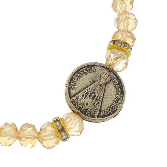 Kit Pulseira de Nossa Senhora Aparecida com Contas Caramelo e Strass - 3Un