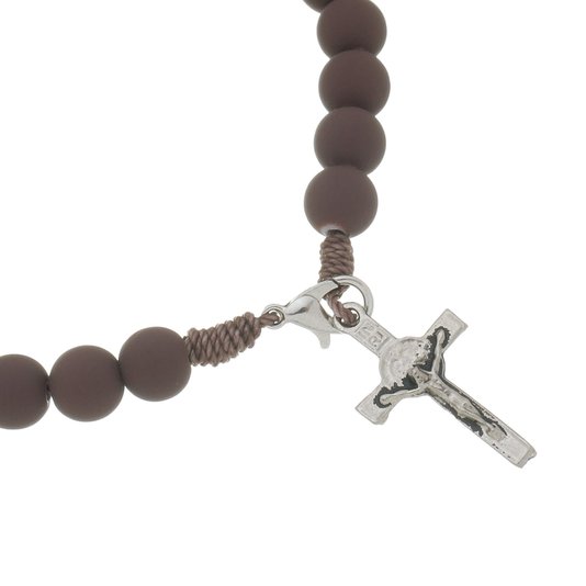 Pulseira de São Bento com Detalhe em Strass Marrom - 3un