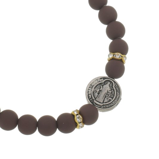 Pulseira de São Bento com Detalhe em Strass Marrom - 3un