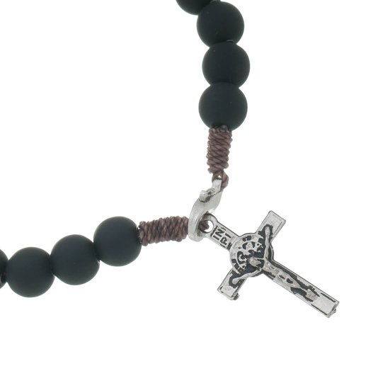 Pulseira da Medalha de São Bento com Detalhe em Strass - Preta - 3Un