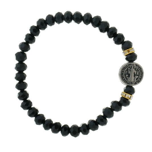 Kit Pulseira da Medalha de São Bento Preta com Detalhes em Strass - 3Un