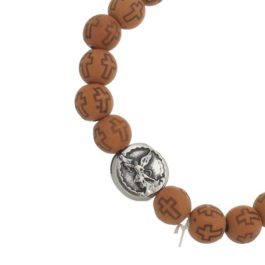 Pulseira de São Miguel Arcanjo com Contas Cruz Marrom - 3Un