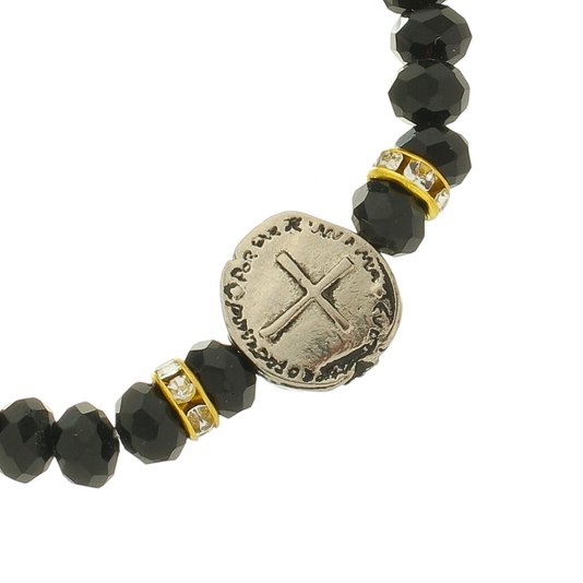 Kit Pulseira da Medalha das Duas Cruzes Preta com Detalhes em Strass - 3Un