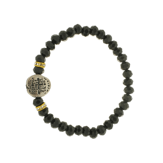 Kit Pulseira da Medalha das Duas Cruzes Preta com Detalhes em Strass - 3Un