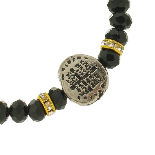 Kit Pulseira da Medalha das Duas Cruzes Preta com Detalhes em Strass - 3Un