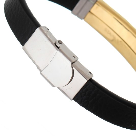 Pulseira em Couro Sintetico com Jesus Dourado em Metal