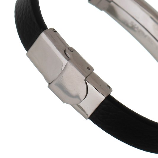 Pulseira em Couro Sintetico com Jesus em Inox