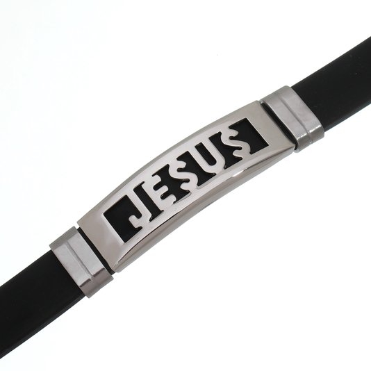 Pulseira Jesus de Silicone com Inox