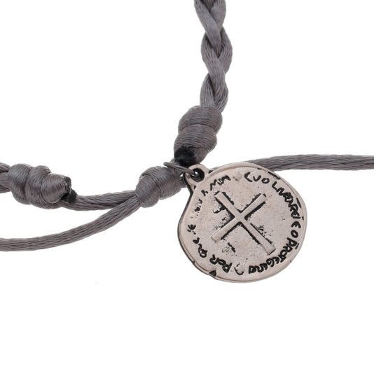 Pulseira da Medalha das Duas Cruzes Trançada Cinza - 3Un