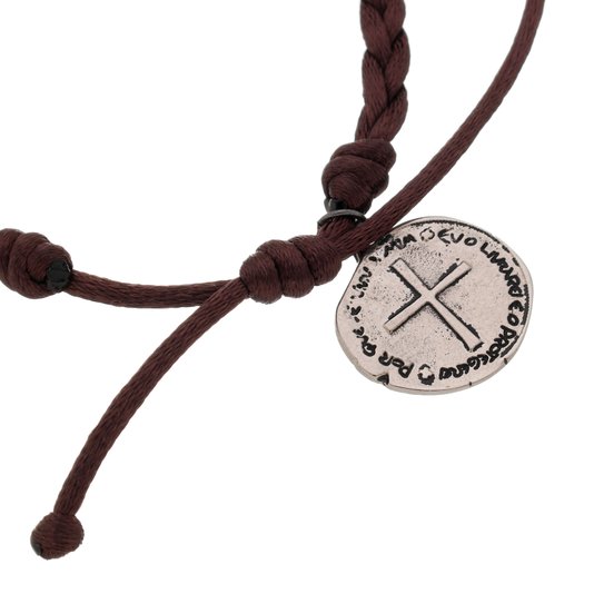 Pulseira da Medalha das Duas Cruzes Trançada Marrom - 3Un