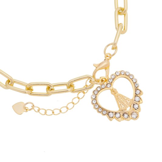 Pulseira Nossa Senhora Aparecida Folheada com Pingente Coração