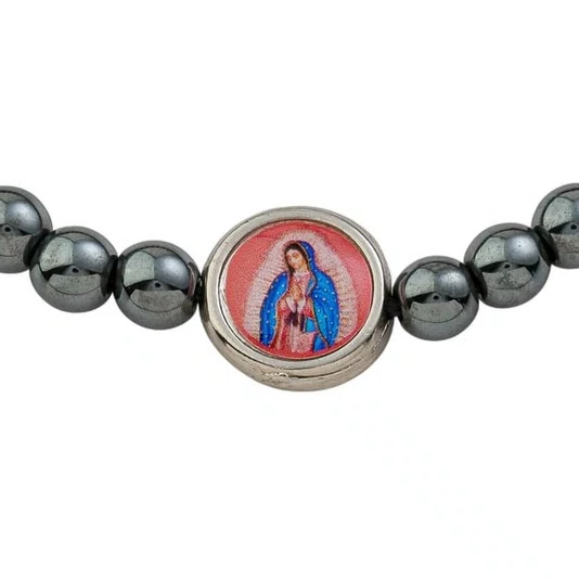 Pulseira Regulável Resinada Nossa Senhora de Guadalupe Hematita 6mm