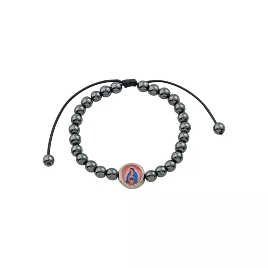 Pulseira Regulável Resinada Nossa Senhora de Guadalupe Hematita 6mm