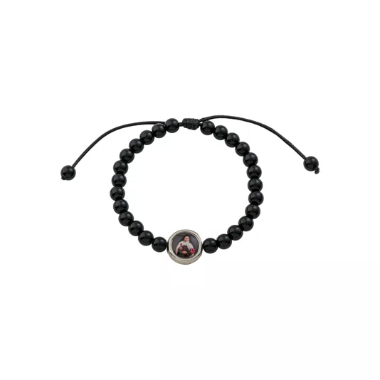 Pulseira Regulável Resinada Santa Teresinha Pérola Preta 6mm
