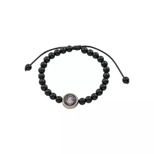 Pulseira Regulável Resinada São Bento Pérola Preta 6mm