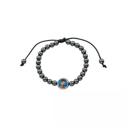 Pulseira Regulável Resinada São Carlo Acutis Hematita 6mm