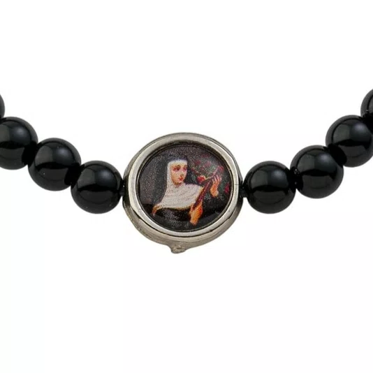 Pulseira Regulável Resinada São Rita Pérola Preta 6mm