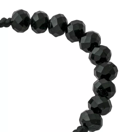 Pulseira Santa Rita de Cássia de Cristal Preto com Cruz e Medalha Resinada - 8mm