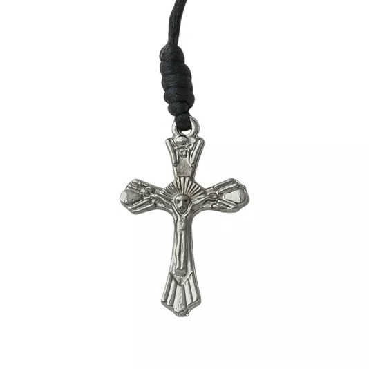 Pulseira Santa Rita de Cássia de Cristal Preto com Cruz e Medalha Resinada - 8mm