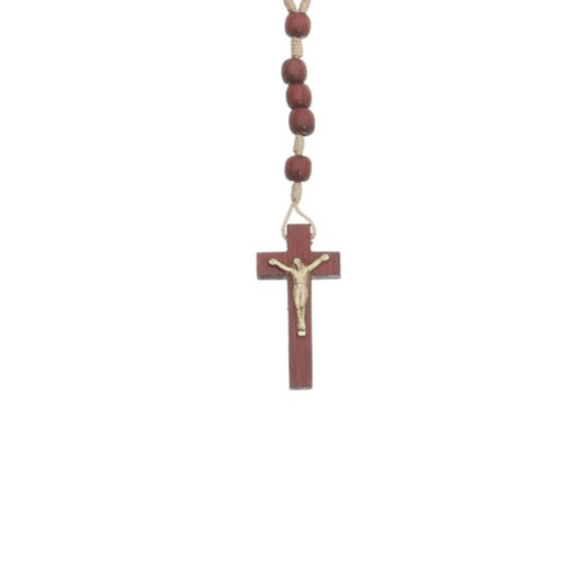 Terço com Contas, Entremeios e Crucifixo em Madeira Pau-Brasil