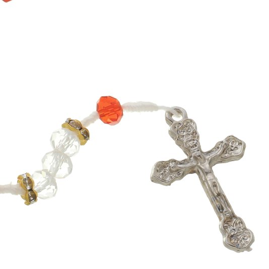 Terço com Entremeio de Jesus Misericordioso - Cristal Transparente e Vermelho