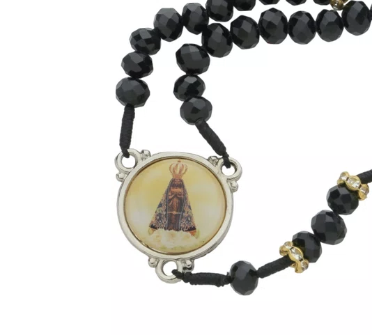 Terço com Entremeio de Nossa Senhora Aparecida - Cristal Preto