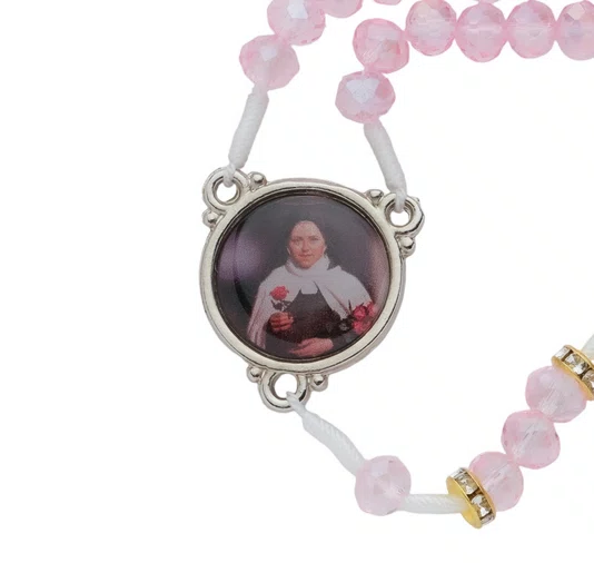 Terço com Entremeio de Santa Teresinha do Menino Jesus - Cristal Rosa