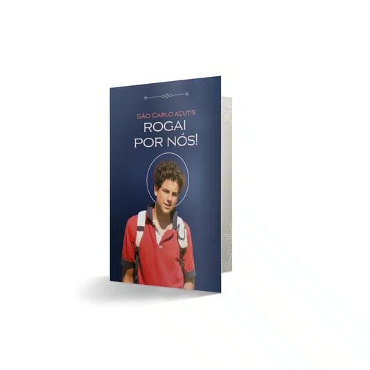 Terço com Folheto Carlos Acutis - Pérola Azul e Vermelho 6mm