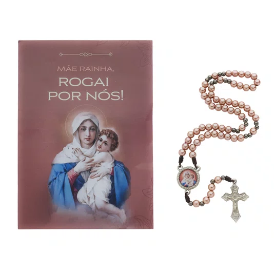 Terço com Folheto da Mãe Rainha - Rose Gold