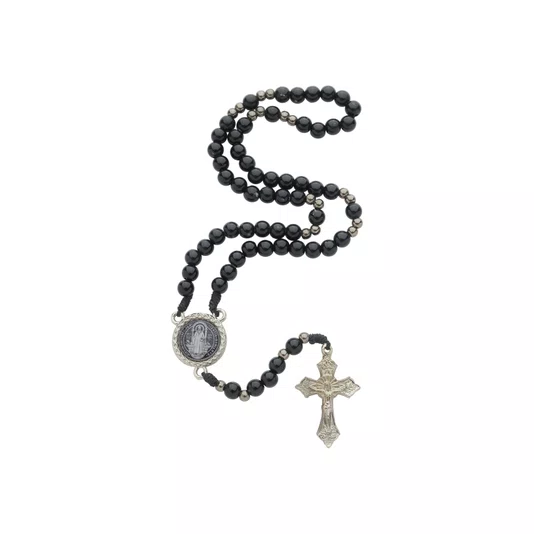 Terço com Folheto da Medalha de São Bento - Preto