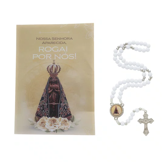 Terço com Folheto de Nossa Senhora Aparecida - Branco