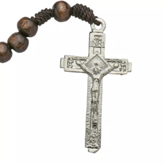 Terço com Folheto de Nossa Senhora de Guadalupe - Madeira Marrom Escuro 8mm