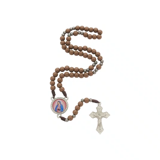 Terço com Folheto de Nossa Senhora de Guadalupe - Marrom