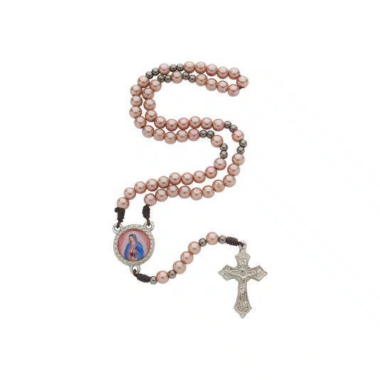 Terço com Folheto de Nossa Senhora de Guadalupe - Rose Gold